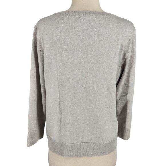 SALE Charter Club Silver Metallic Snap Front Metal Studded Cardigan Sweater - Picture 4 of 8